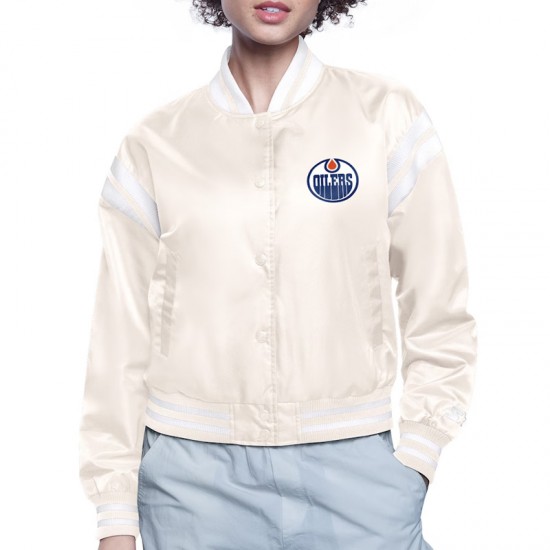 Edmonton Oilers Printed Logo Varsity Satin Jacket Edmonton Oilers Printed Logo Varsity Satin Jacket