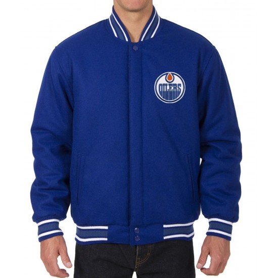 Edmonton Oilers Royal Bomber Blue Wool Jacket Edmonton Oilers Royal Bomber Blue Wool Jacket