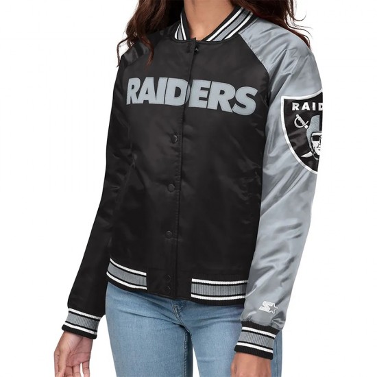 Endzone Las Vegas Raiders Black & Gray Satin Jacket Endzone Las Vegas Raiders Black & Gray Satin Jacket