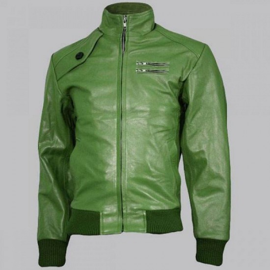 Expressive Green Bomber Leather Jacket Expressive Green Bomber Leather Jacket