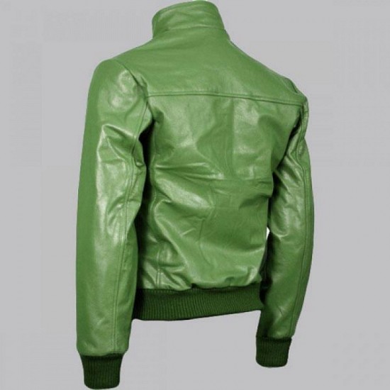 Expressive Green Bomber Leather Jacket Expressive Green Bomber Leather Jacket