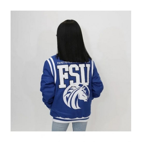 Fayetteville State University Unisex Blue Varsity Jacket Fayetteville State University Unisex Blue Varsity Jacket