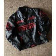 Ferrari 90s Formula 1 Racing Black Leather Jacket