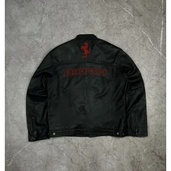 Ferrari 90s Vintage Racing Leather Black Jacket