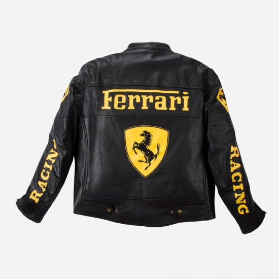 Ferrari Black Leather Motorcycle Biker Jacket Ferrari Black Leather Motorcycle Biker Jacket