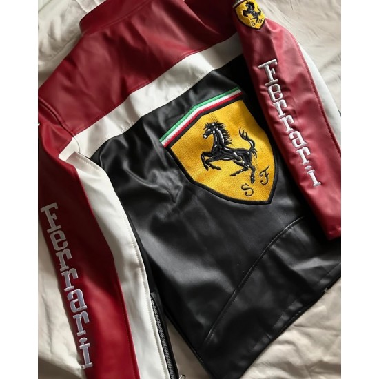 Ferrari Black & Maroon Leather Racing Jacket Ferrari Black & Maroon Leather Racing Jacket