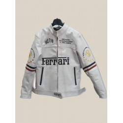 Ferrari F1 Racing White Leather Jacket