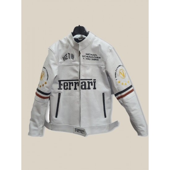 Ferrari F1 Racing White Leather Jacket Ferrari F1 Racing White Leather Jacket