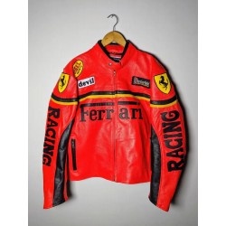 Ferrari Formula 1 Retro Racing Red Leather Jacket