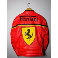 Ferrari Formula 1 Retro Racing Red Leather Jacket
