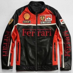 Ferrari Leather Motorcycle Vintage Black Jacket