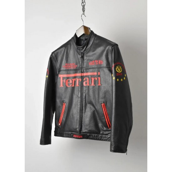Ferrari Matt Black Racing Leather Jacket