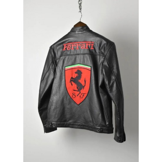Ferrari Matt Black Racing Leather Jacket