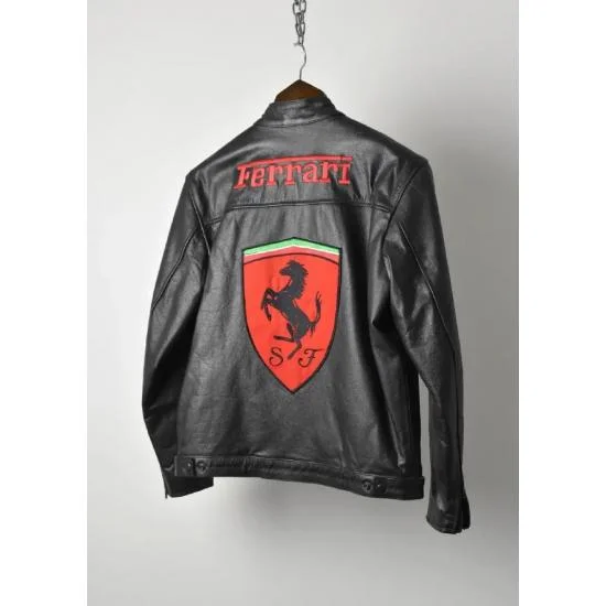 Ferrari Matt Black Racing Leather Jacket