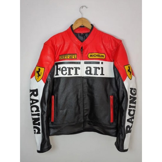 Ferrari Racing Leather Jacket Black & Red Rare Vintage Style Ferrari Racing Leather Jacket Black & Red Rare Vintage Style