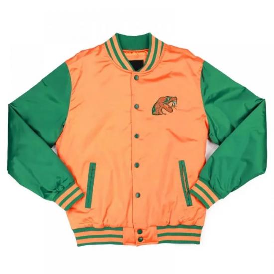 Florida A&M Orange and Green Baseball Jacket Florida A&M Orange and Green Baseball Jacket