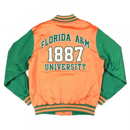 Florida A&M Orange and Green Baseball Jacket Florida A&M Orange and Green Baseball Jacket