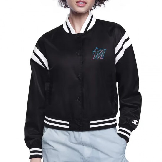 Florida Marlins Printed Logo Varsity Satin Jacket Florida Marlins Printed Logo Varsity Satin Jacket