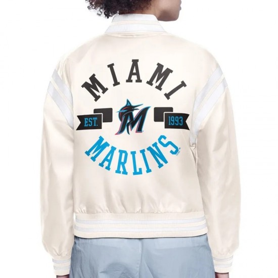 Florida Marlins Printed Logo Varsity Satin Jacket Florida Marlins Printed Logo Varsity Satin Jacket