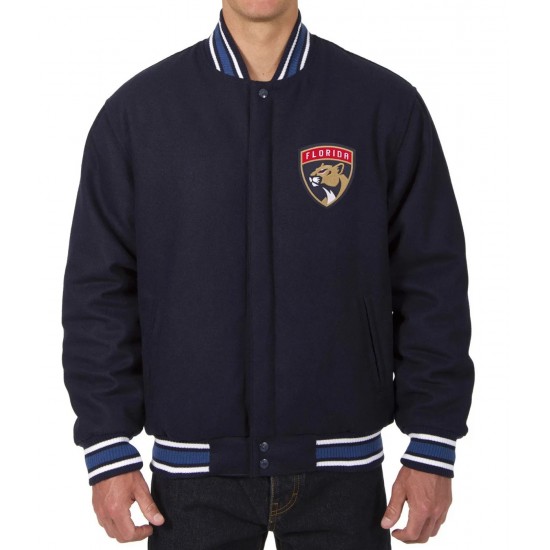 Florida Panthers Bomber Jacket - Navy Blue Wool Classic Florida Panthers Bomber Jacket - Navy Blue Wool Classic