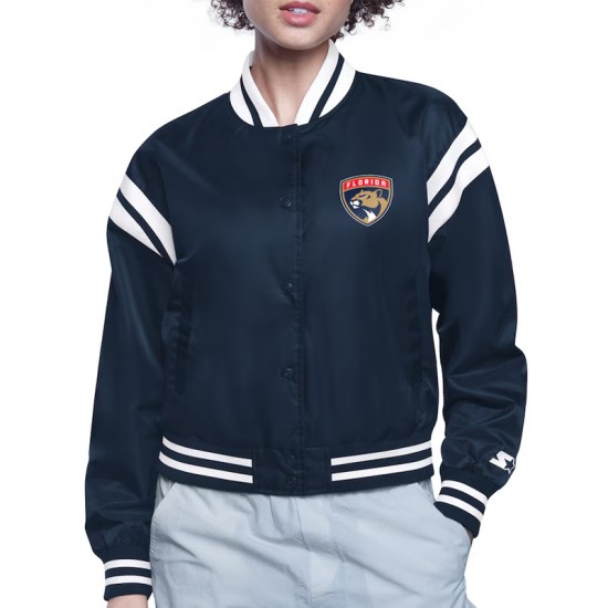 Florida Panthers Printed Logo Varsity Satin Jacket Florida Panthers Printed Logo Varsity Satin Jacket