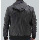Frank Men's Black Leather Hooded Bomber Jacket Frank Men's Black Leather Hooded Bomber Jacket