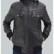 Frank Men's Black Leather Hooded Bomber Jacket Frank Men's Black Leather Hooded Bomber Jacket