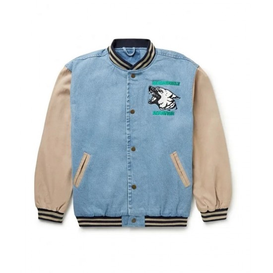 Friends With Animals Denim Varsity Jacket Friends With Animals Denim Varsity Jacket