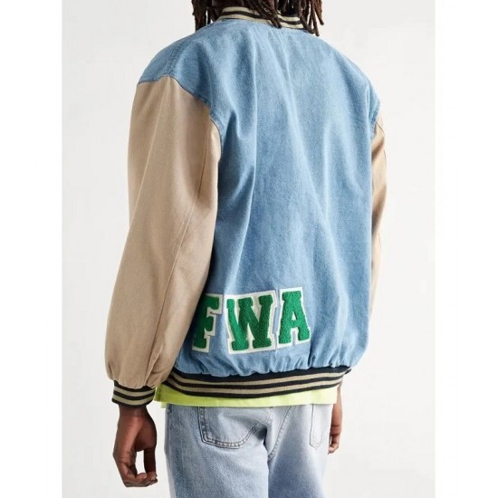Friends With Animals Denim Varsity Jacket Friends With Animals Denim Varsity Jacket