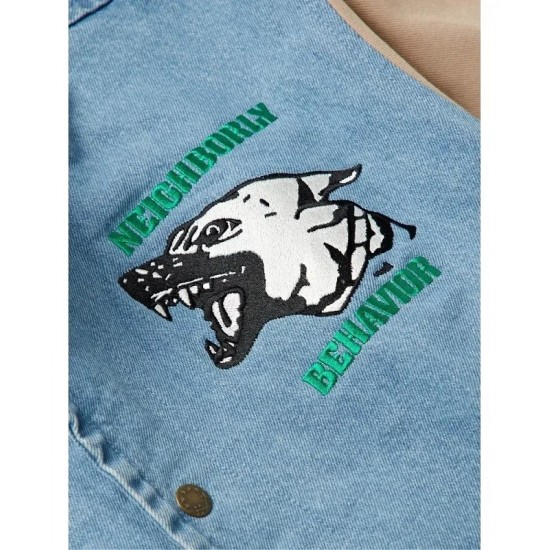 Friends With Animals Denim Varsity Jacket Friends With Animals Denim Varsity Jacket