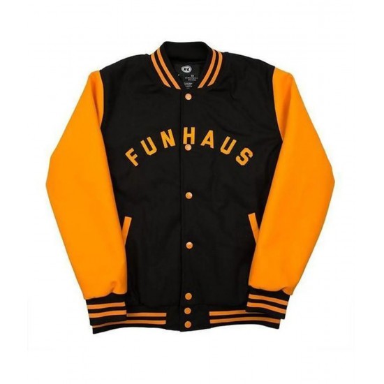 Funhaus Black and Orange Varsity Jacket Funhaus Black and Orange Varsity Jacket