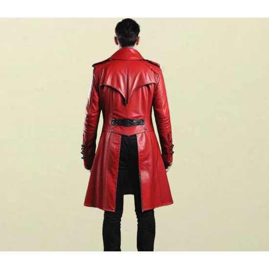 Genuine Leather Men’s Red Coat Handmade Gothic Leather Jacket for Men Genuine Leather Men’s Red Coat Handmade Gothic Leather Jacket for Men