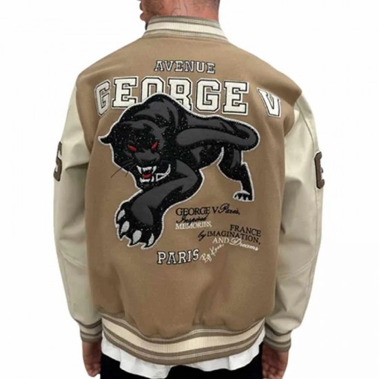 George V Panther Beige Wool Varsity Jacket George V Panther Beige Wool Varsity Jacket