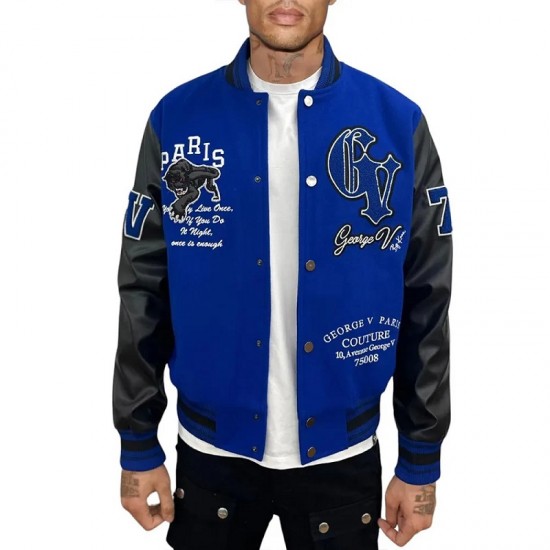 George V Panther Blue Wool Varsity Jacket George V Panther Blue Wool Varsity Jacket
