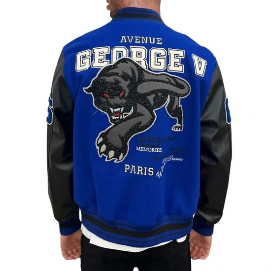 George V Panther Blue Wool Varsity Jacket George V Panther Blue Wool Varsity Jacket