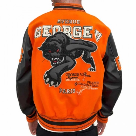George V Panther Orange Wool Varsity Jacket George V Panther Orange Wool Varsity Jacket
