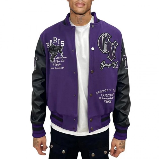 George V Panther Purple Wool Varsity Jacket George V Panther Purple Wool Varsity Jacket