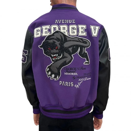 George V Panther Purple Wool Varsity Jacket George V Panther Purple Wool Varsity Jacket