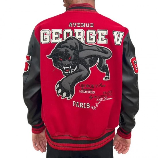 George V Panther Red Wool Varsity Jacket George V Panther Red Wool Varsity Jacket