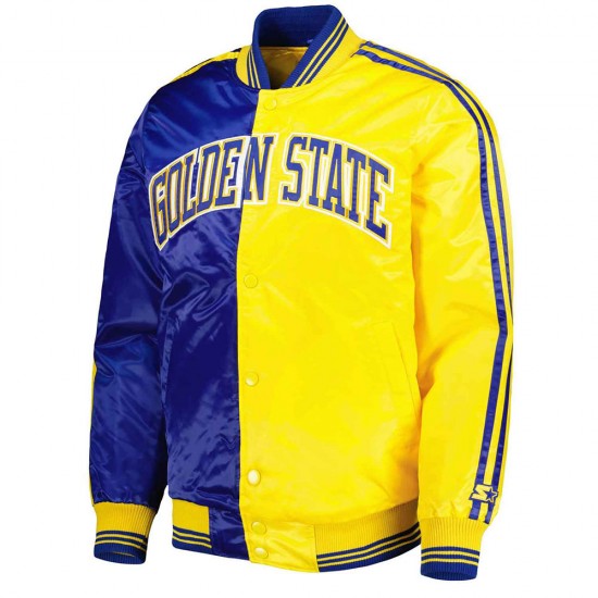 Golden State Warriors Fast Break Royal/Yellow Satin Jacket Golden State Warriors Fast Break Royal/Yellow Satin Jacket