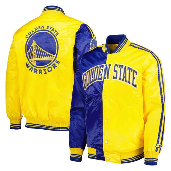Golden State Warriors Fast Break Royal/Yellow Satin Jacket Golden State Warriors Fast Break Royal/Yellow Satin Jacket