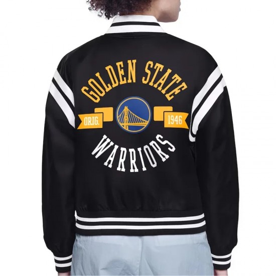 Golden State Warriors Printed Logo Varsity Satin Jacket Golden State Warriors Printed Logo Varsity Satin Jacket