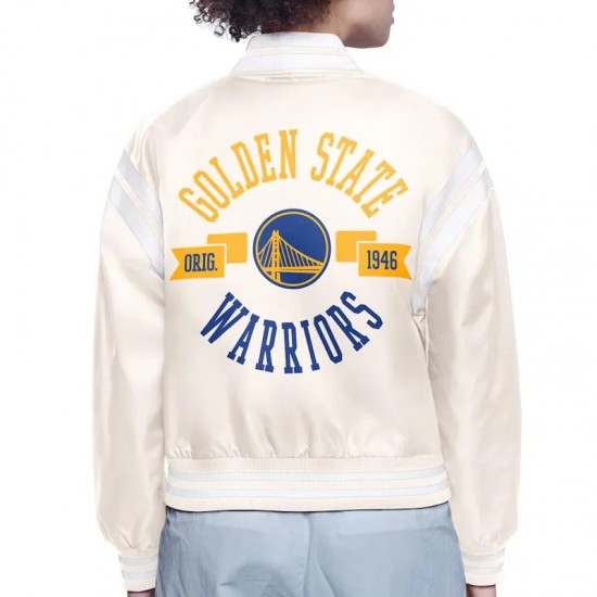 Golden State Warriors Printed Logo Varsity Satin Jacket Golden State Warriors Printed Logo Varsity Satin Jacket
