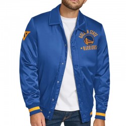Golden State Warriors Stitch Applique Royal Satin Jacket