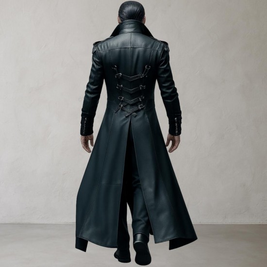 Gothic Steampunk Men Black Leather Trench Coat Gothic Steampunk Men Black Leather Trench Coat