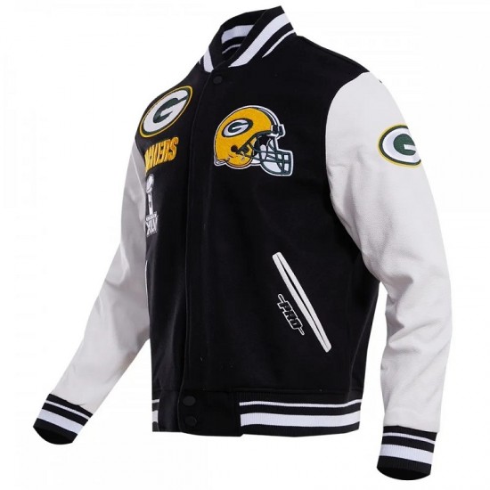 Green Bay Packers Black And White Wool Varsity Jacket Green Bay Packers Black And White Wool Varsity Jacket