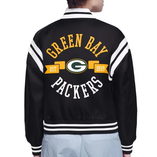 Green Bay Packers Printed Logo Varsity Satin Jacket Green Bay Packers Printed Logo Varsity Satin Jacket
