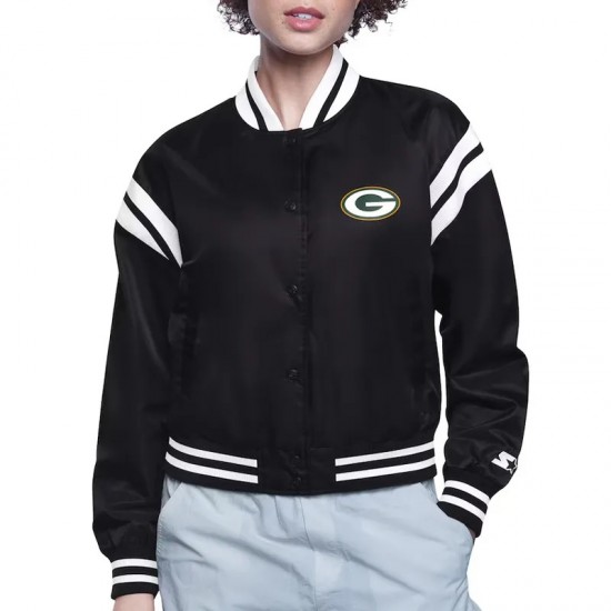 Green Bay Packers Printed Logo Varsity Satin Jacket Green Bay Packers Printed Logo Varsity Satin Jacket