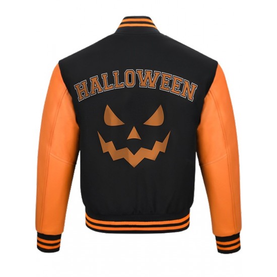 Halloween Pumpkin Black and Orange Varsity Jacket Halloween Pumpkin Black and Orange Varsity Jacket