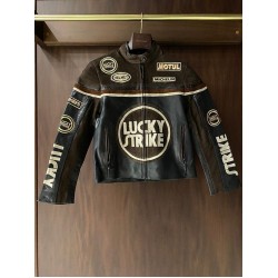 Handmade Men’s Lucky Strike Racing Leather Biker Jacket